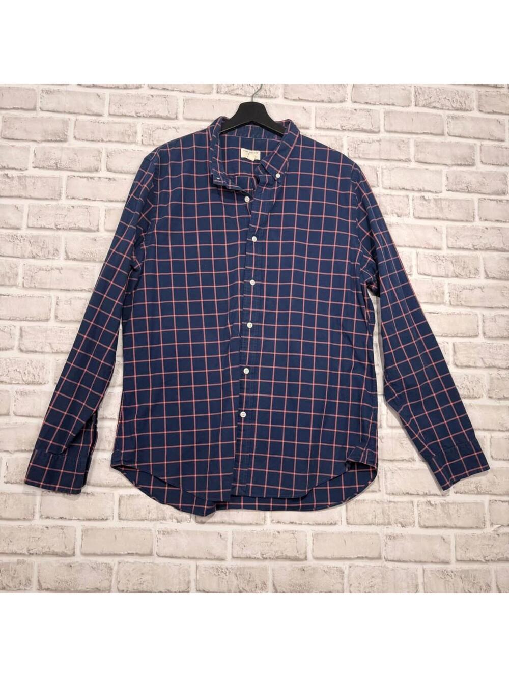 Club‎ Monaco Slim Fit Navy Plaid Button Down Shirt Men's XL